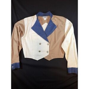 Vintage Banjo Color-Blocked Boho / Western Women's Cropped Jacket, L